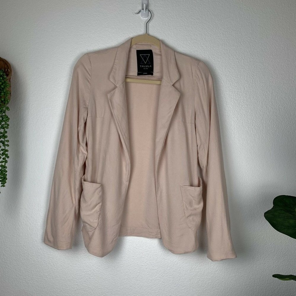 TALULA Aritzia Women's 2 Light Mauve Pink Open Front Lightweight Blazer Jacket
